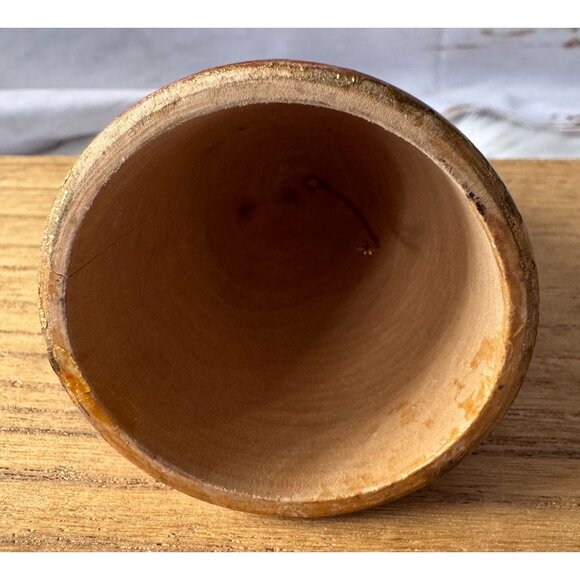 VTG Handcrafted Folk Art Wooden Santa Claus Bell Hand Painted Red & Gold - Picture 7 of 9